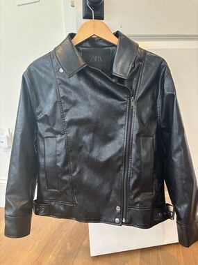 Zara oversized  Black Faux Leather Moto Jacket